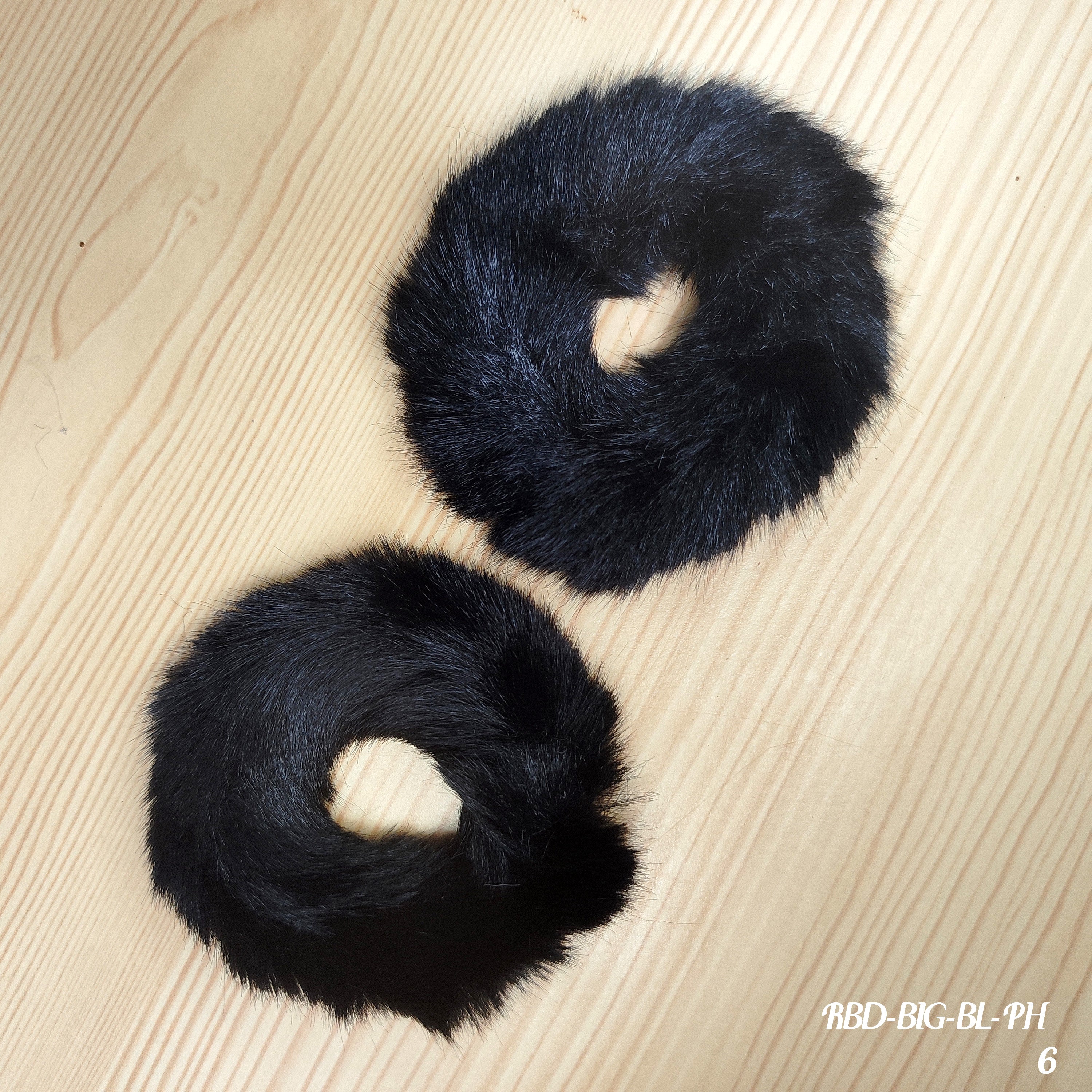 Luxe Black Faux Fur Hair Scrunchies - Set of 2