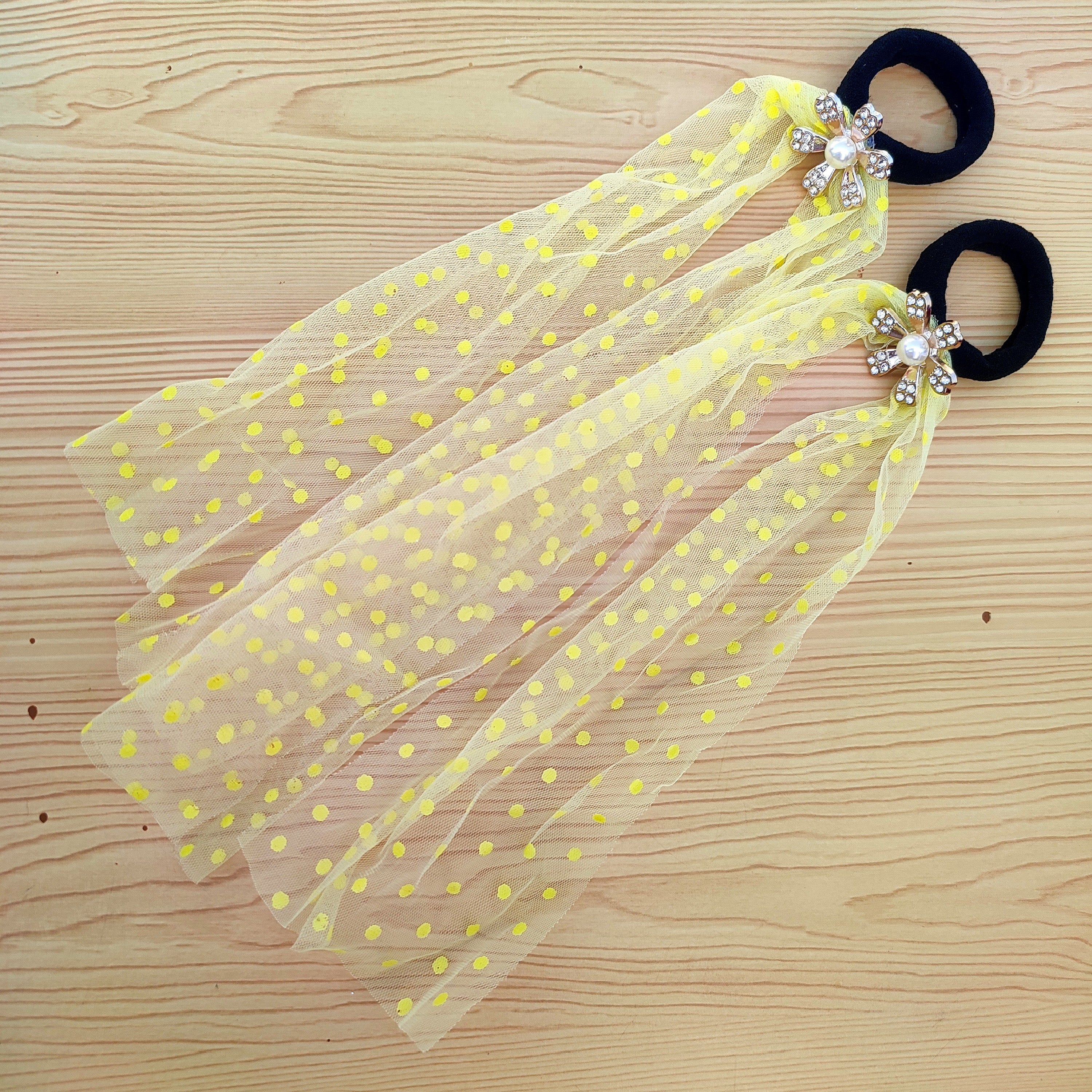 Polka Dot Mesh Hair Bands with Crystal Flower