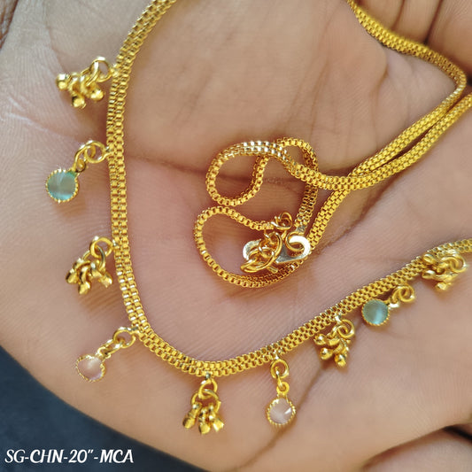 Pure Gold plated 20 inches chain with small colourful pendants and tiny floral charms