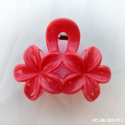 Large Dual-Finish Flower Claw Clip - Red & White Hair Clip