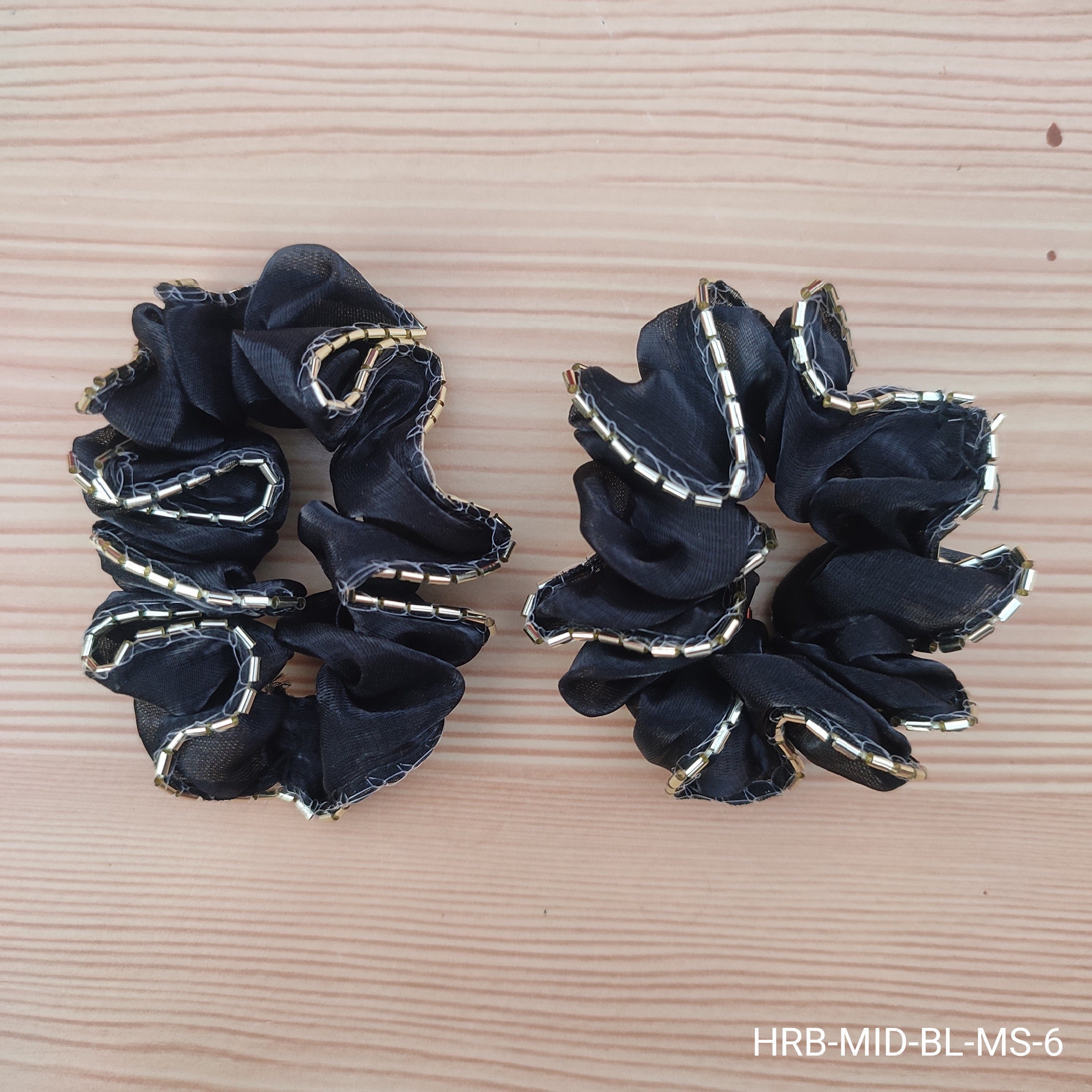 Black Beaded Ruffle Scrunchie Hair Band (Set of 2)