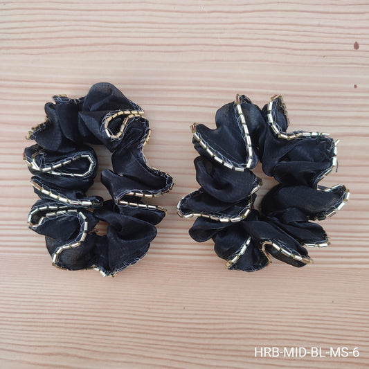 Black Beaded Ruffle Scrunchie Hair Band (Set of 2)