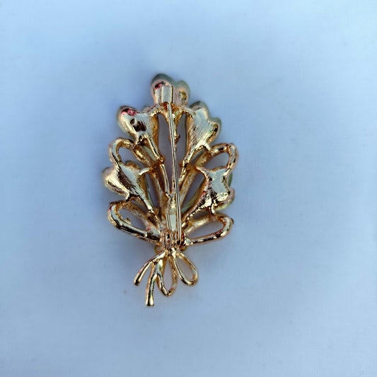 Aqua Crystal Floral Saree Pin Brooch - Gold Tone Rhinestone Embellished