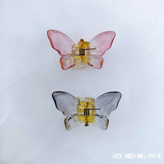 Butterfly Hair Clips - Premium Resin Claw Set of 2 Clips (Pink & Grey)