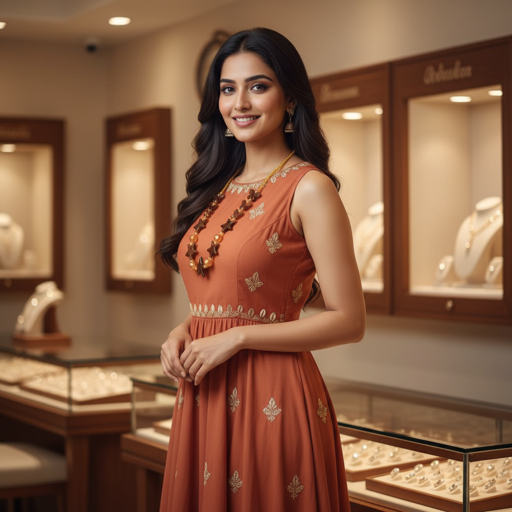 Brown Flower & Star Beaded Chain