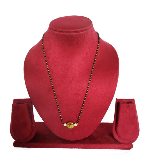 Traditional Black Bead Mangalsutra Chain with Gold Pendant
