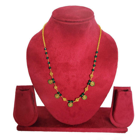 Premium Gold Plated Necklace with Green Beads - Traditional Indian Jewelry