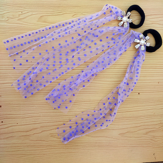 Polka Dot Mesh Hair Bands with Crystal Flower
