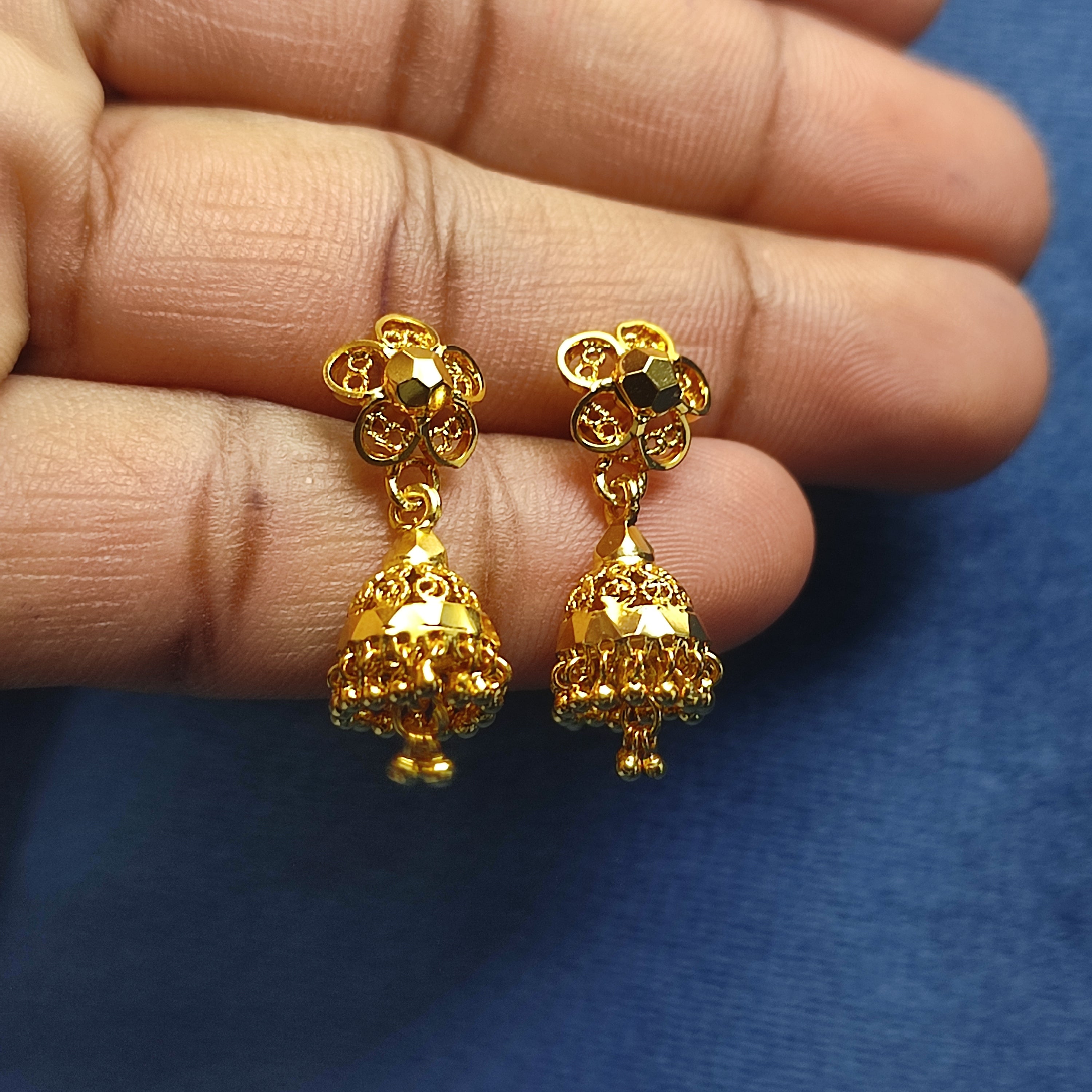 Gold-Plated Floral Jhumka Earrings – Festive Traditional Style