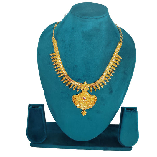 Premium Gold Plated Traditional Necklace with Peacock Pendant