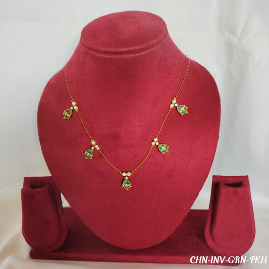 Premium Gold Plated Chain Necklace with Green Stone Pendants