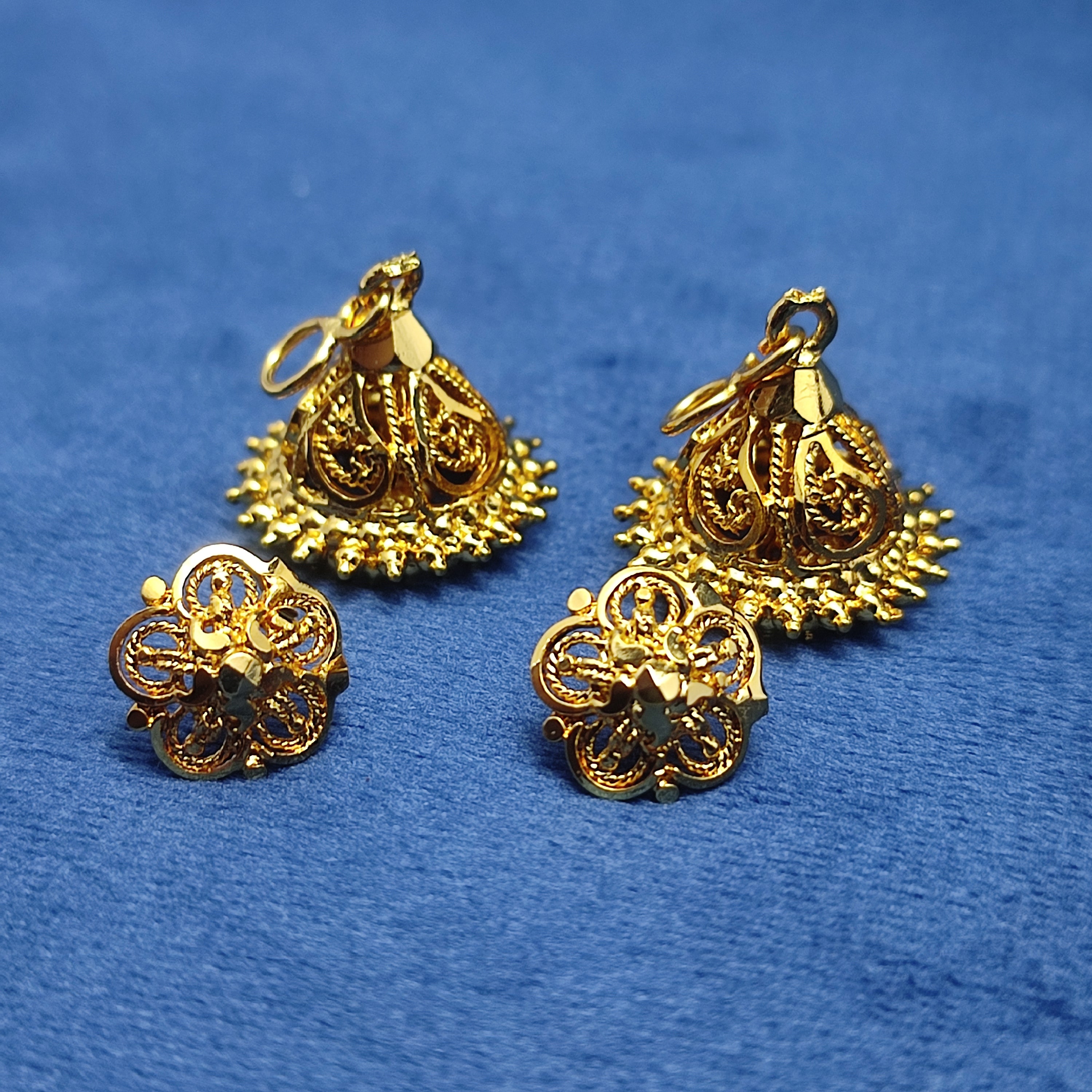 Gold-Plated Jhumka Earrings for Women – Floral Dome Design