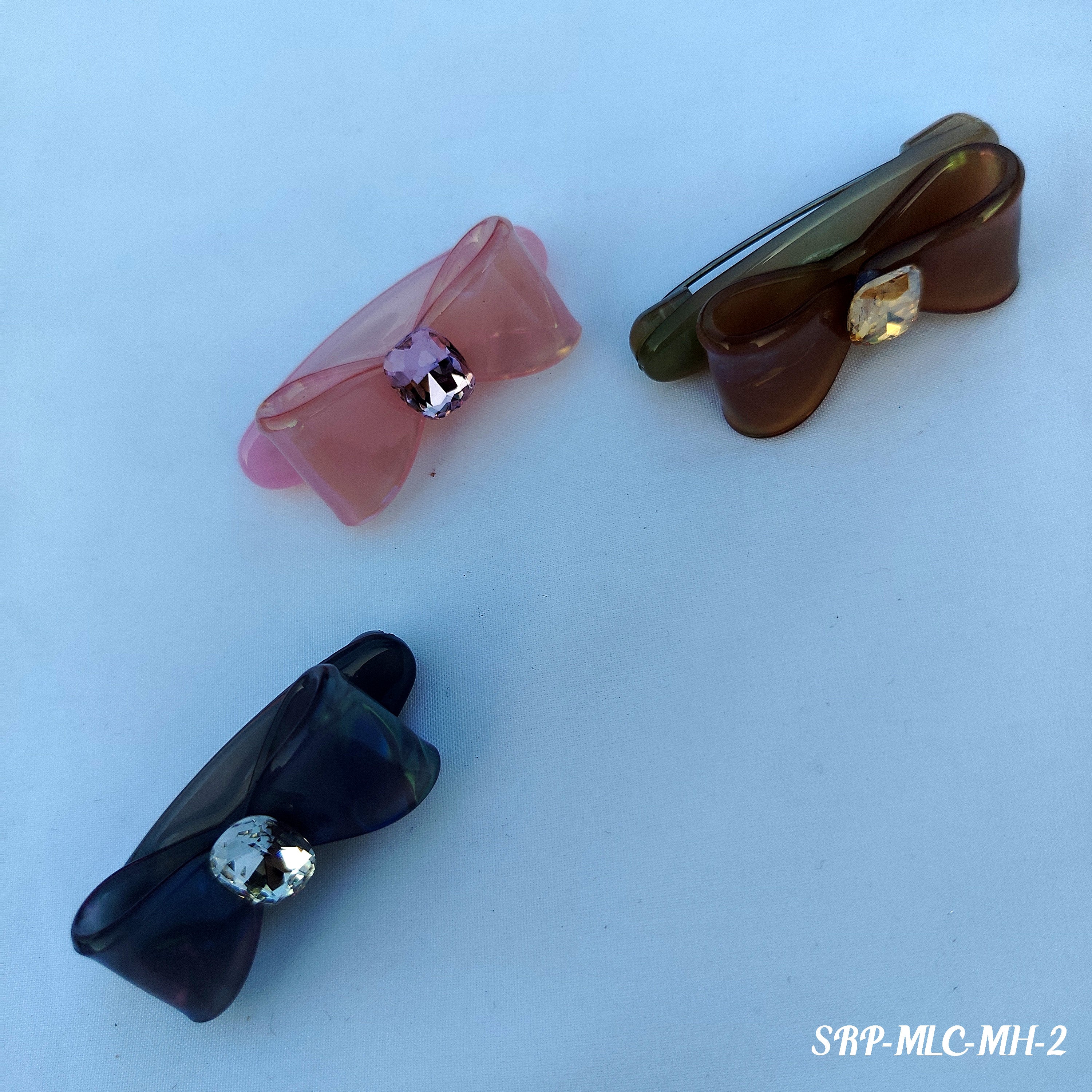 Acrylic Bow Saree Pin Set - Multi-Color Crystal Accent Hair Clip Brooch