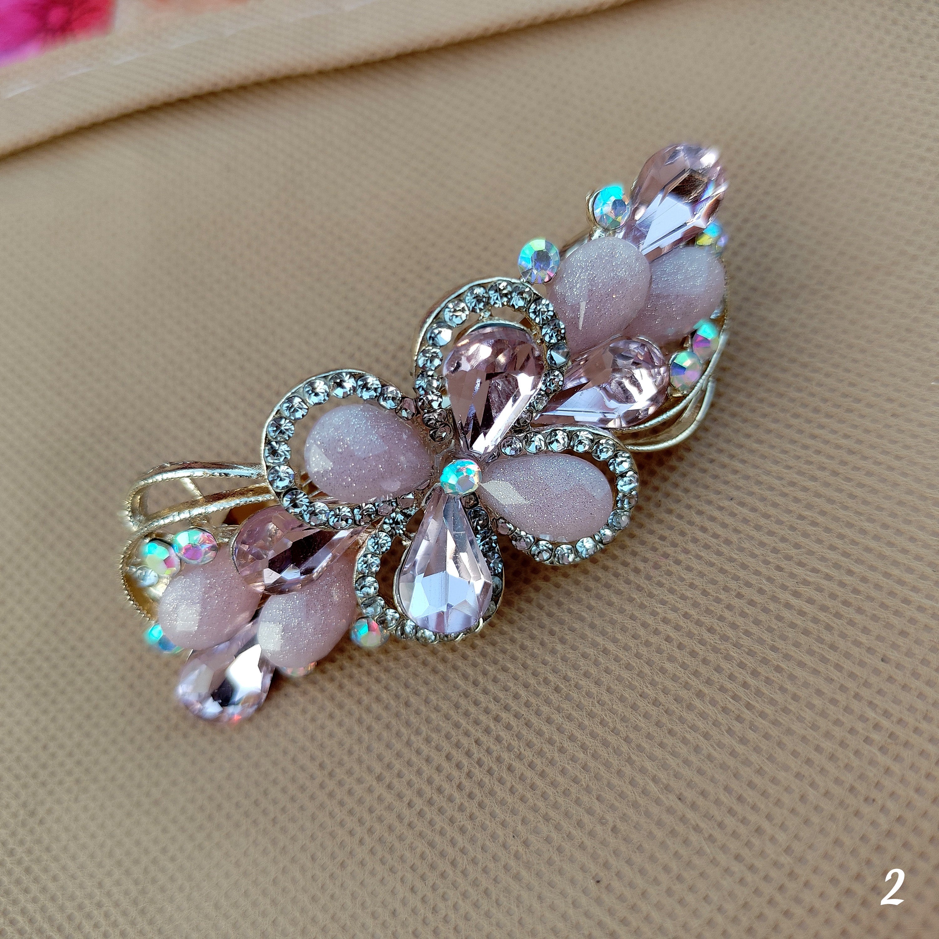 Elegant Floral Crystal Hair Centre Clips