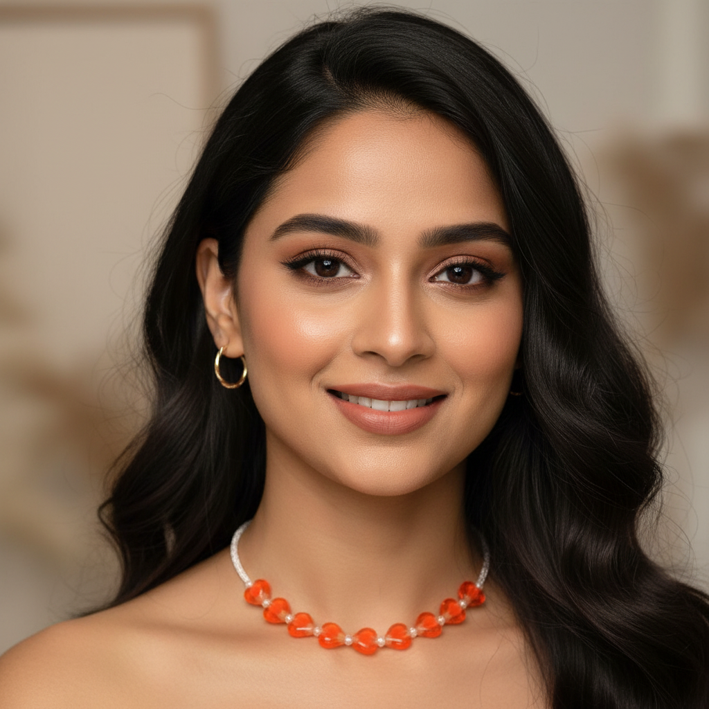 Vibrant Orange & Silver Faceted Beaded Chain