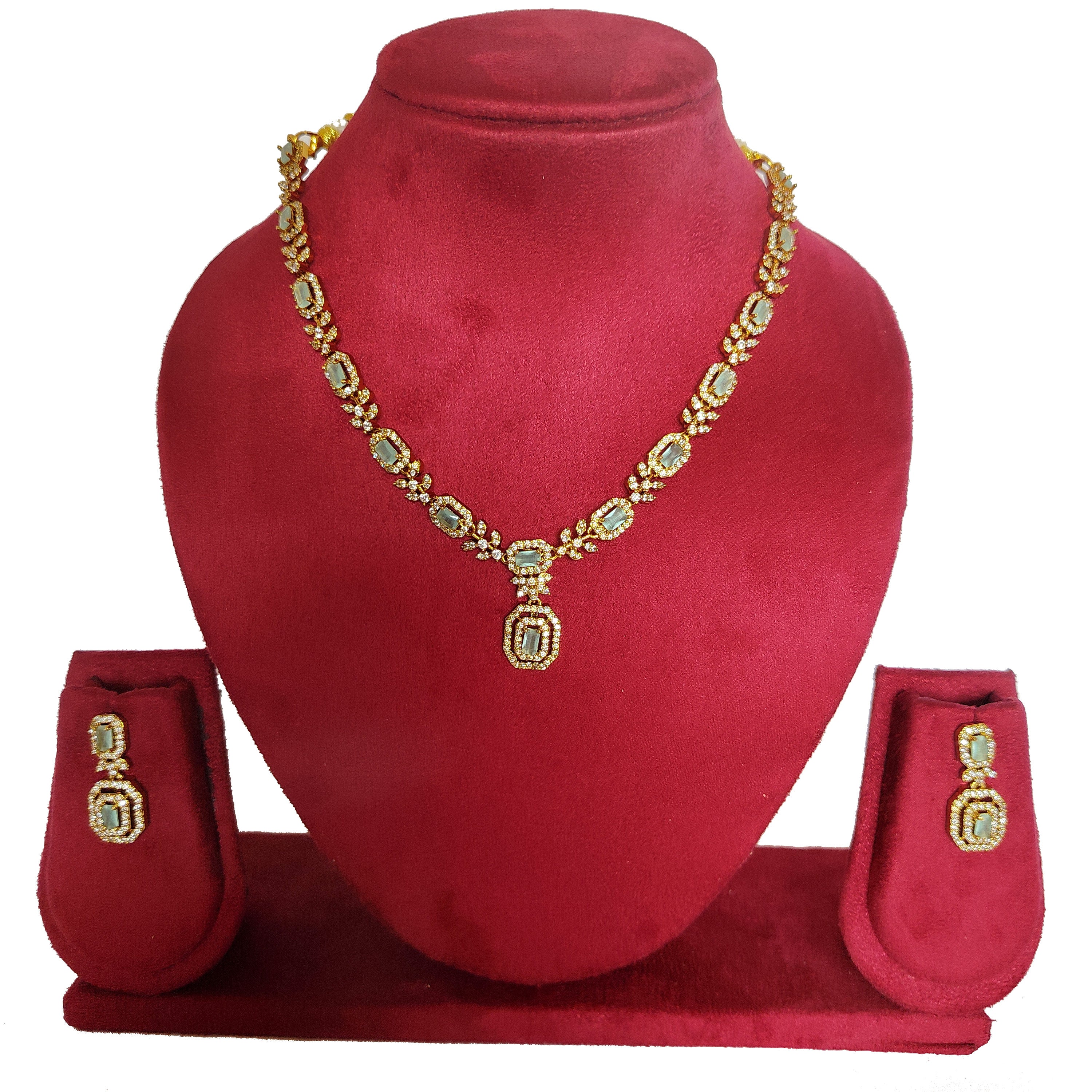 Premium Gold Plated Green Stone Necklace Combo Set with Earrings