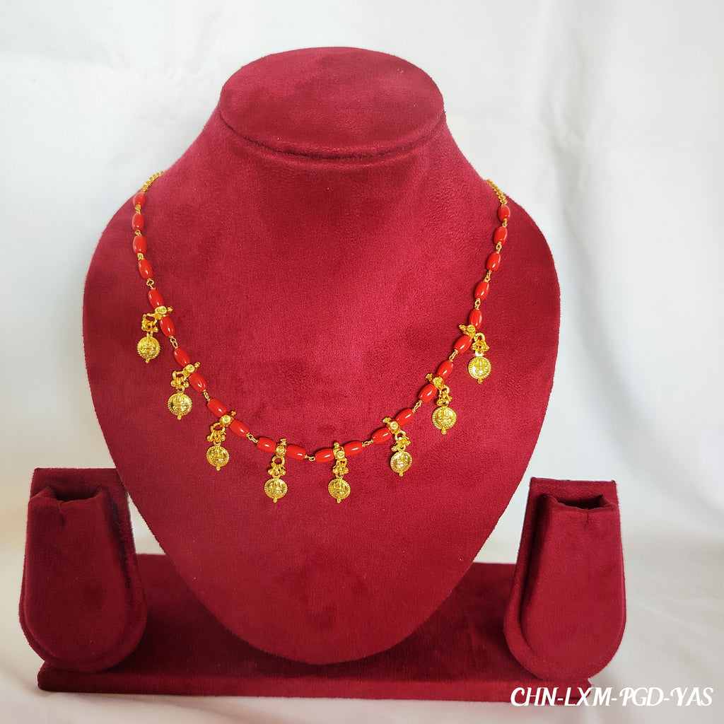 Premium Gold Plated Necklace with Red Coral Beads