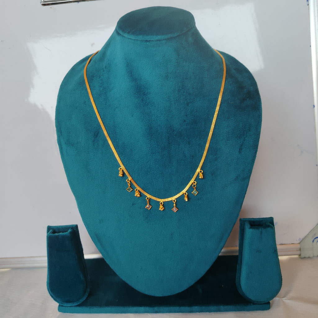 Pure Gold plated 20 inch chain with colorful square shape drop pendants and tiny floral charms