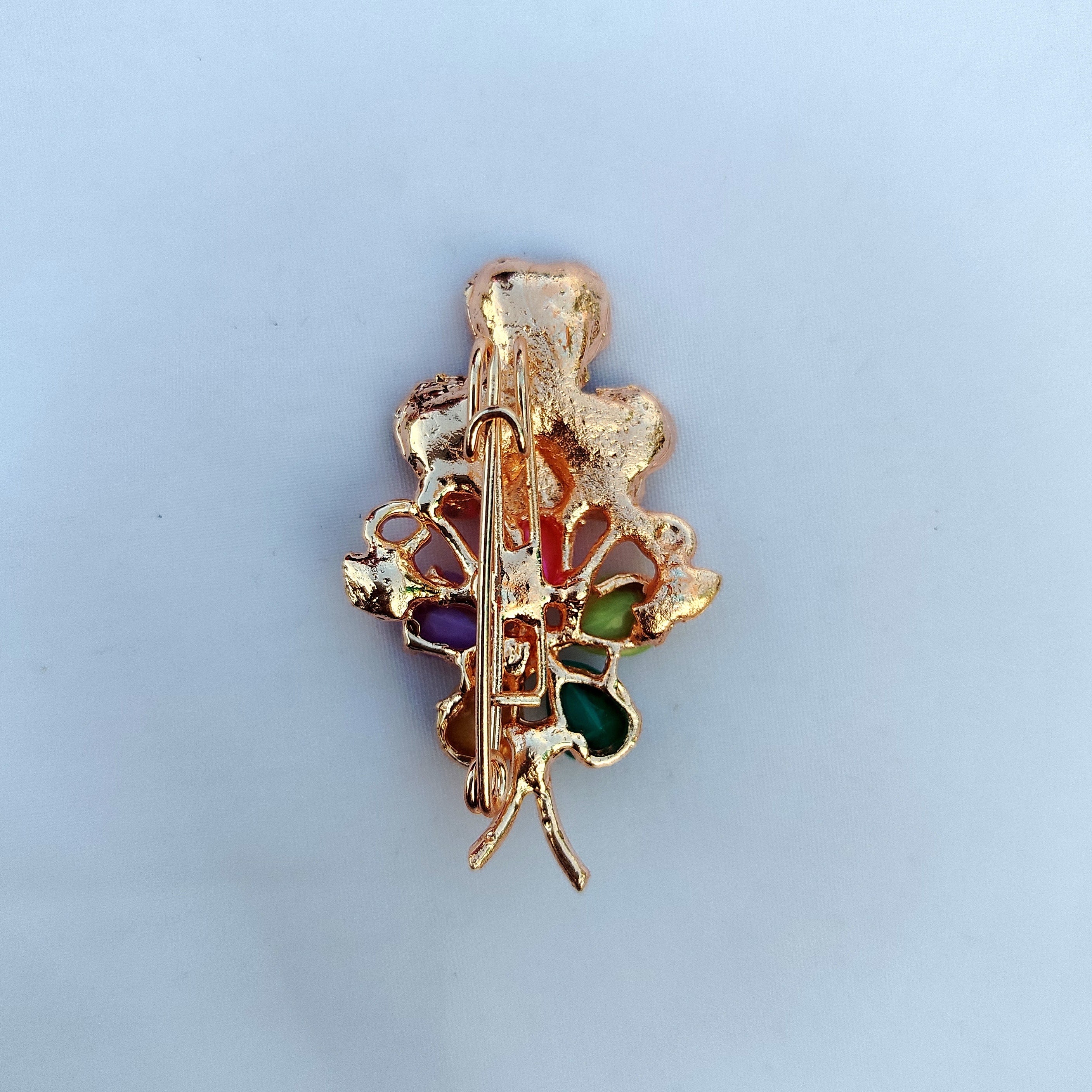 Multi-Color Heart Floral Saree Pin - Rainbow Crystal Rhinestone Brooch