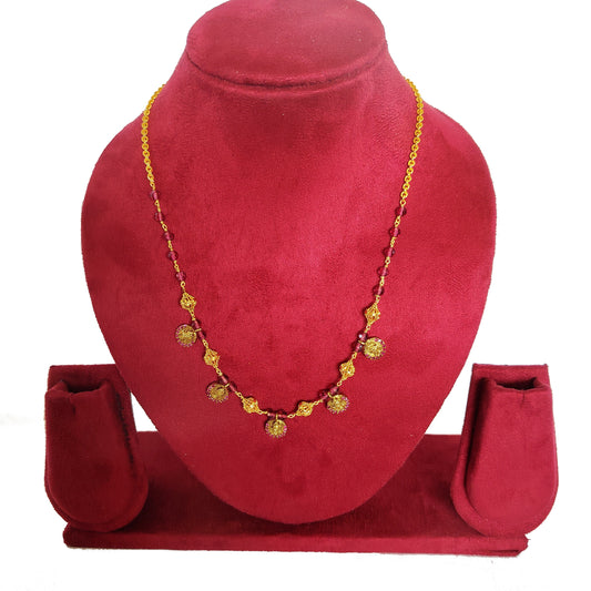 Premium Gold Plated Necklace with Ruby Beads | Delicate Filigree Pendant Chain