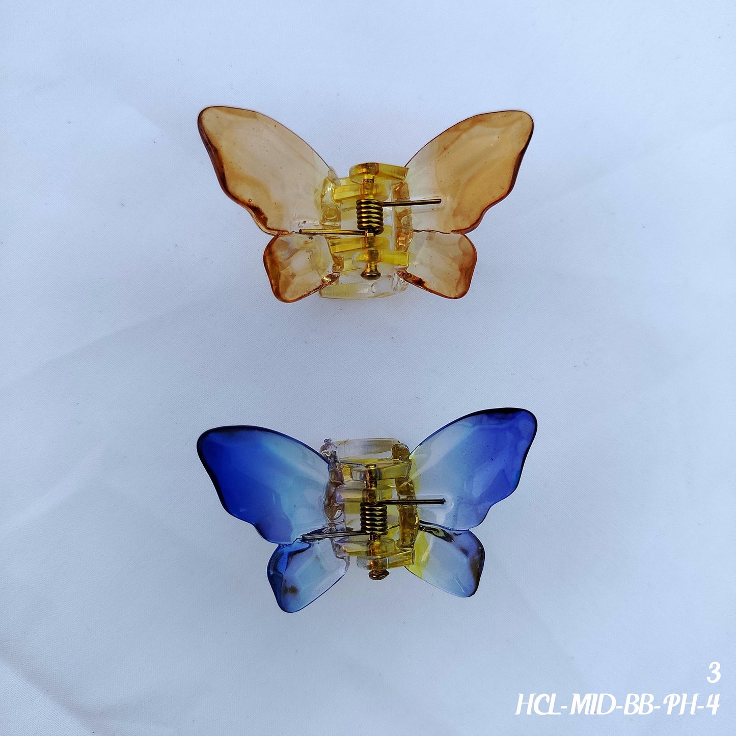 Butterfly Hair Clips - Premium Resin Claw Set of 2 Clips (Amber & Blue)