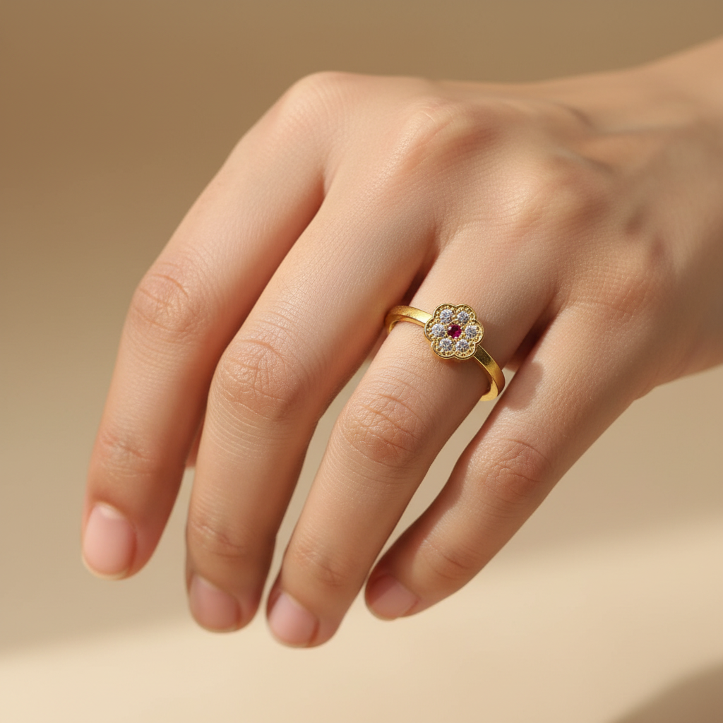 Adjustable Gold-Plated Floral Stone Ring