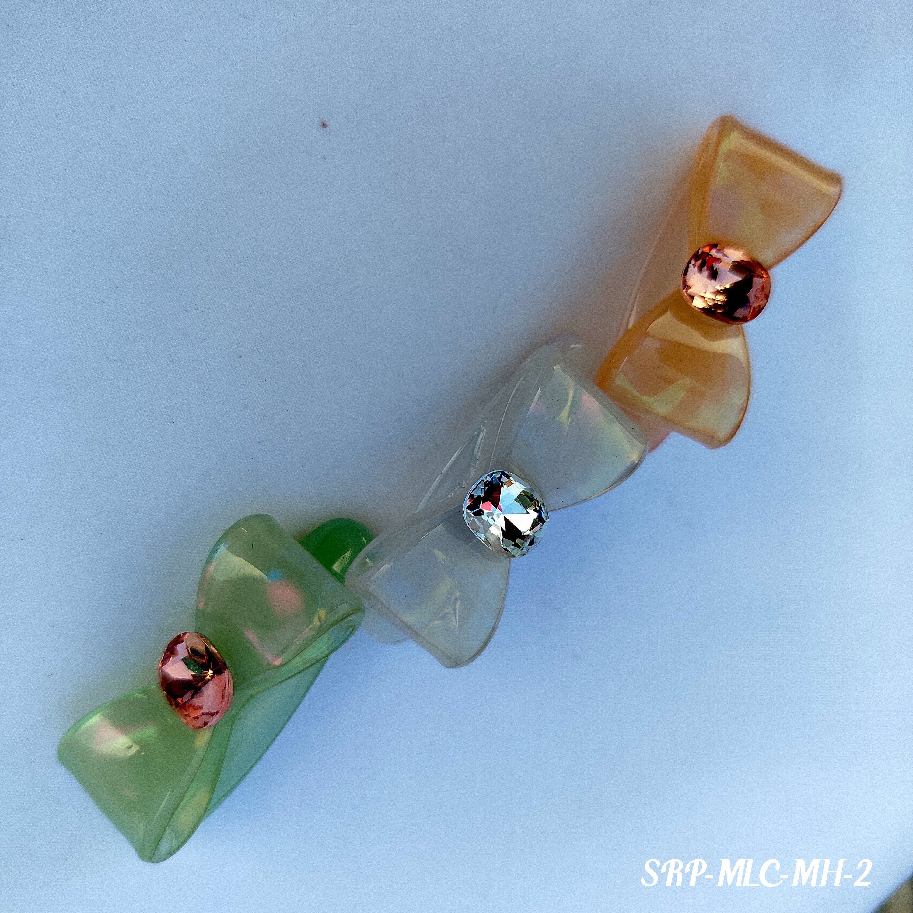 Acrylic Bow Saree Pin Set - Multi-Color Crystal Accent Hair Clip Brooch