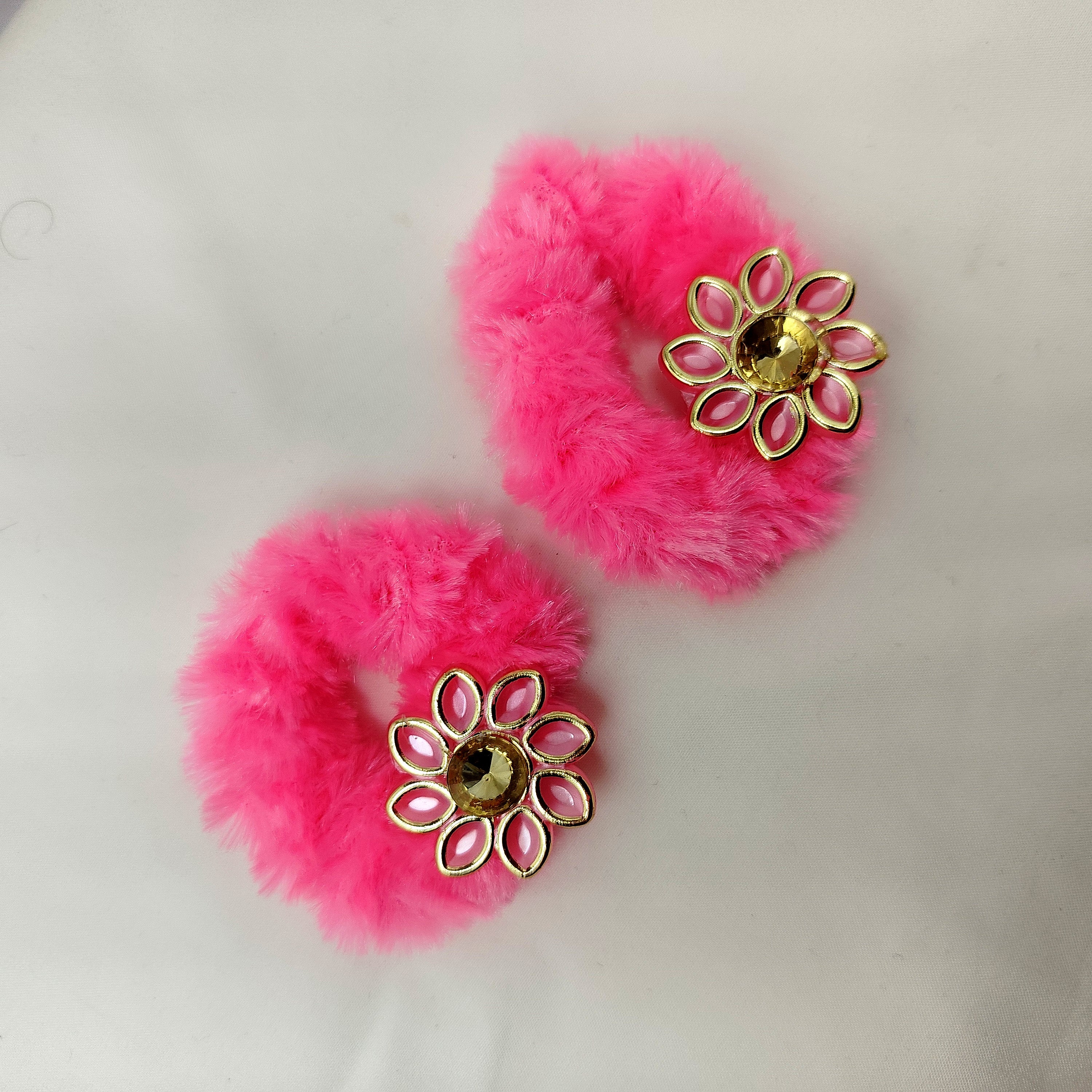 Fluffy flower hair rubber bands set of 2