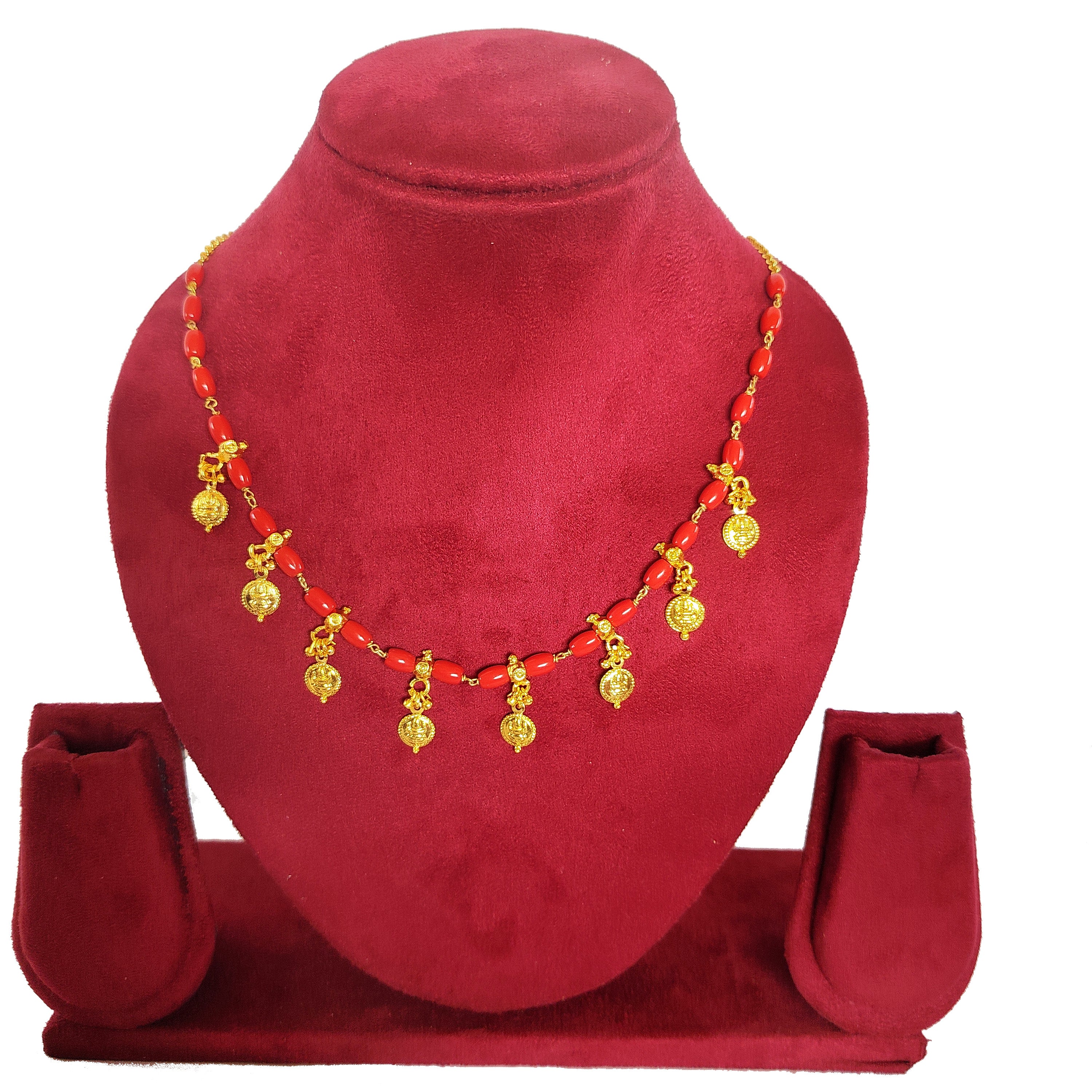 Premium Gold Plated Necklace with Red Coral Beads