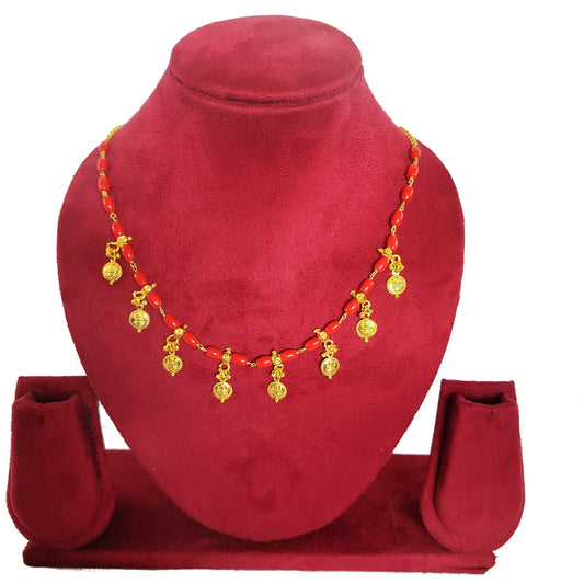 Premium Gold Plated Necklace with Red Coral Beads