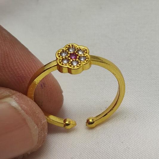 Adjustable Gold-Plated Floral Stone Ring