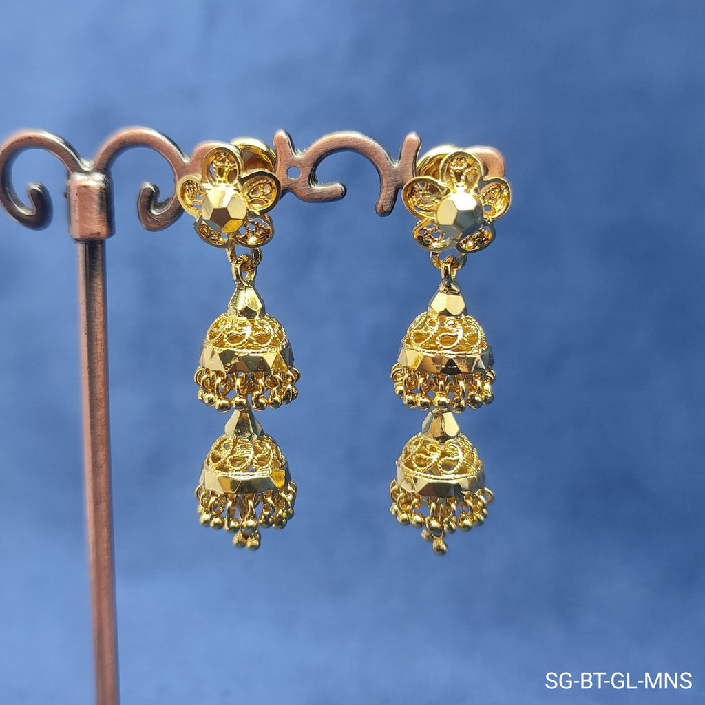 Triple Layer Gold Jhumka Earrings – Elegant & Lightweight