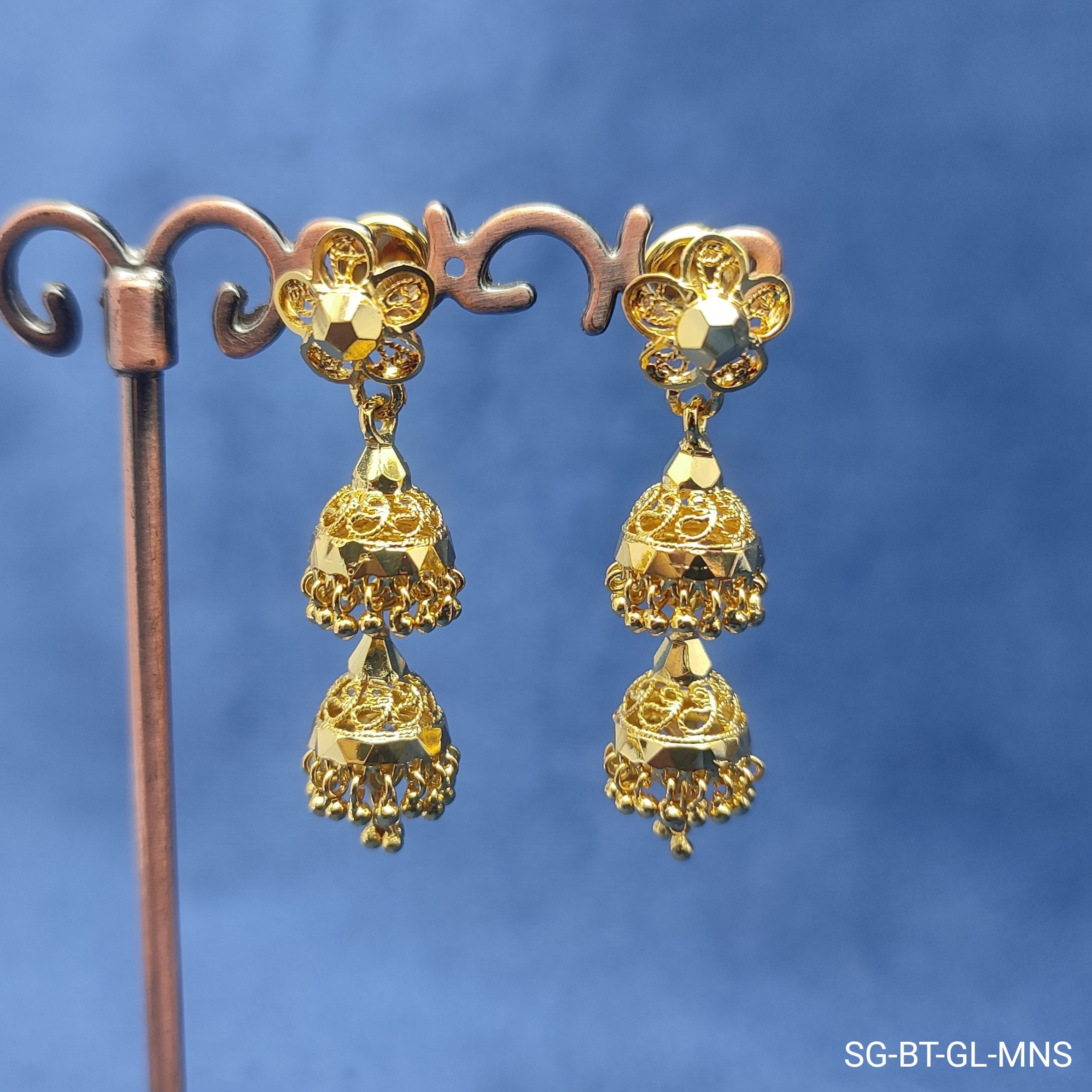 Triple Layer Gold Jhumka Earrings – Elegant & Lightweight