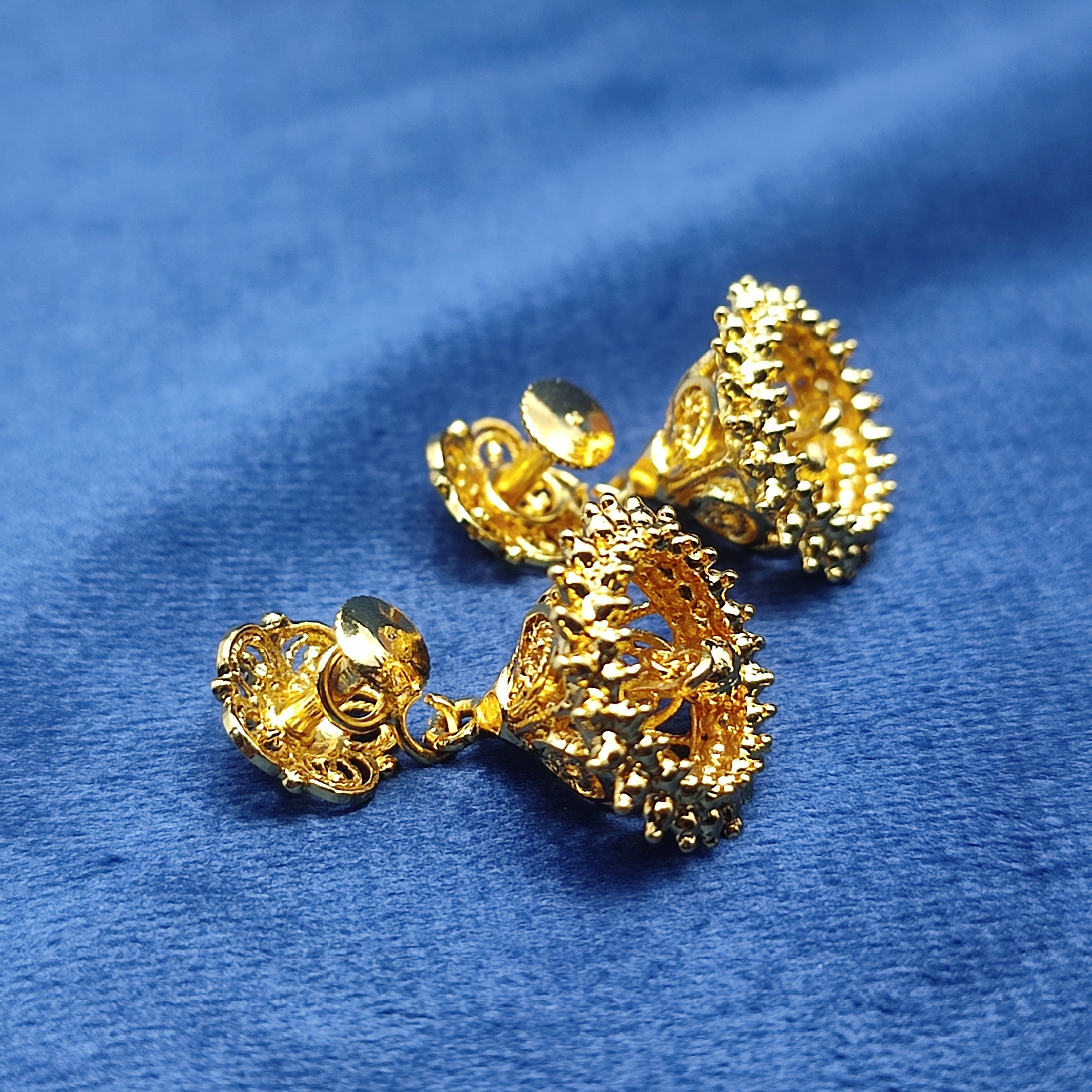 Gold-Plated Jhumka Earrings for Women – Floral Dome Design