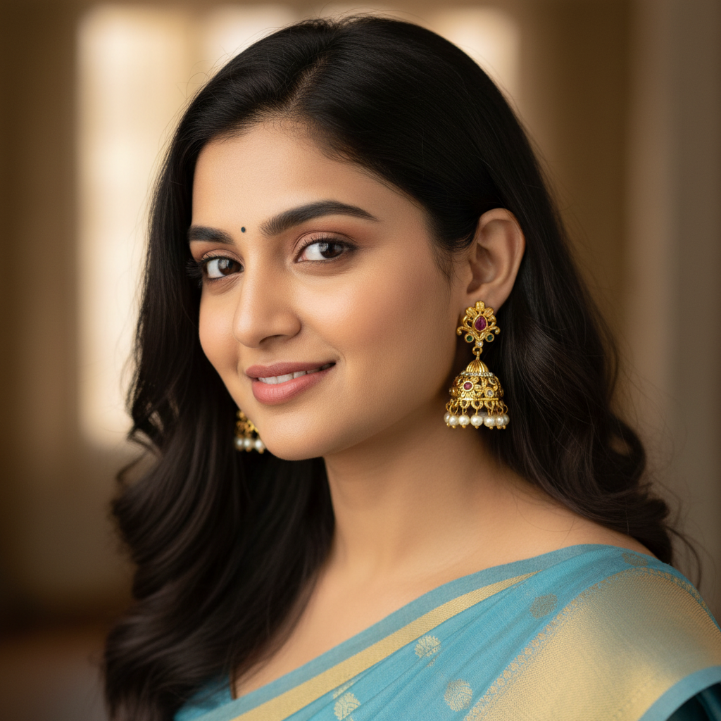 Radiant gold-toned jhumkas with pearl drops