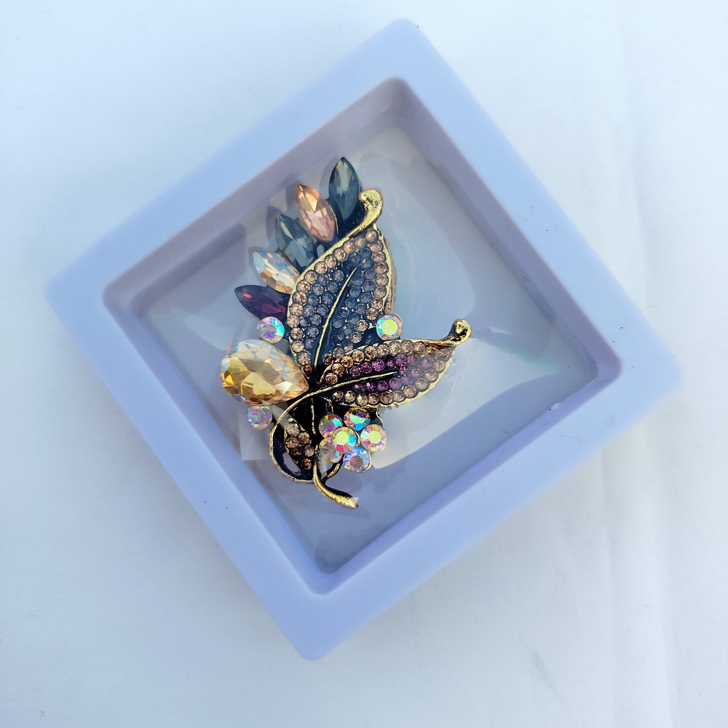 Vintage Botanical Saree Pin - Mixed Jewel Tone Crystal Rhinestone Brooch