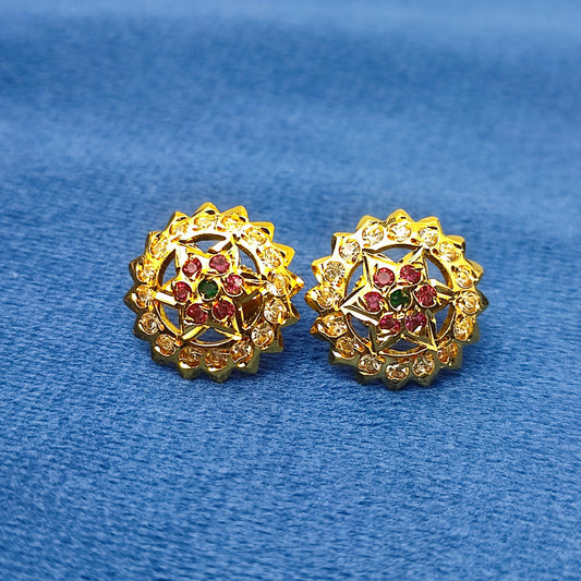 Radiant gold-tone floral stud earrings with sparkling stones