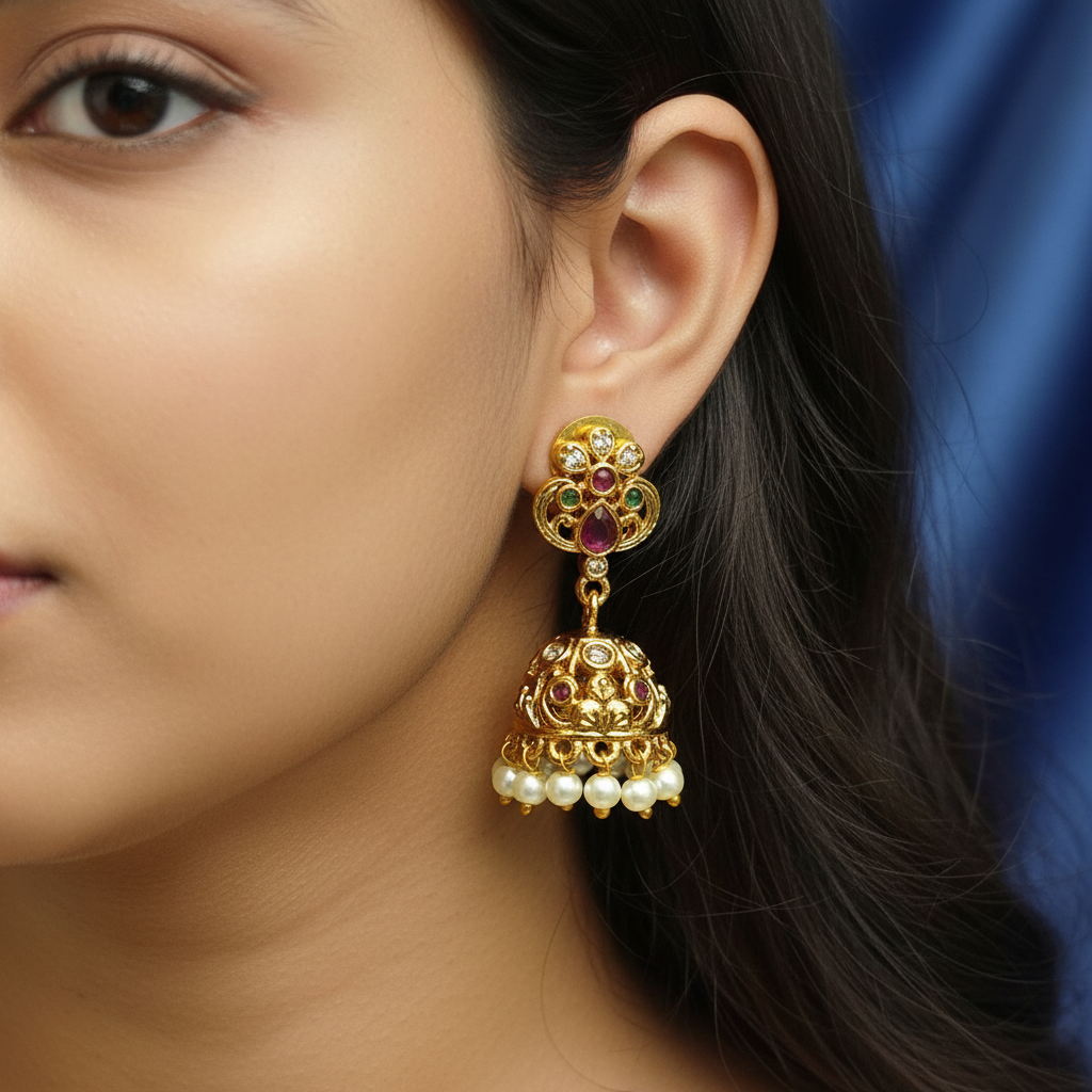 Traditional gold plated Jhumka earrings