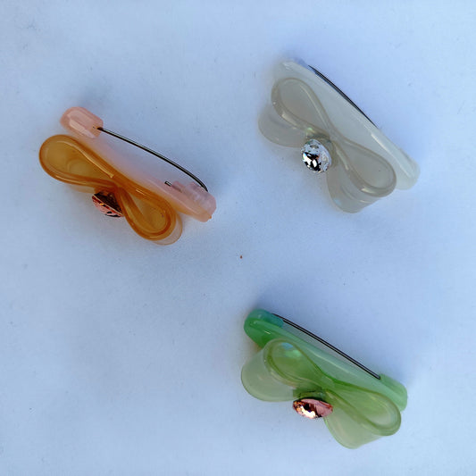 Acrylic Bow Saree Pin Set - Multi-Color Crystal Accent Hair Clip Brooch