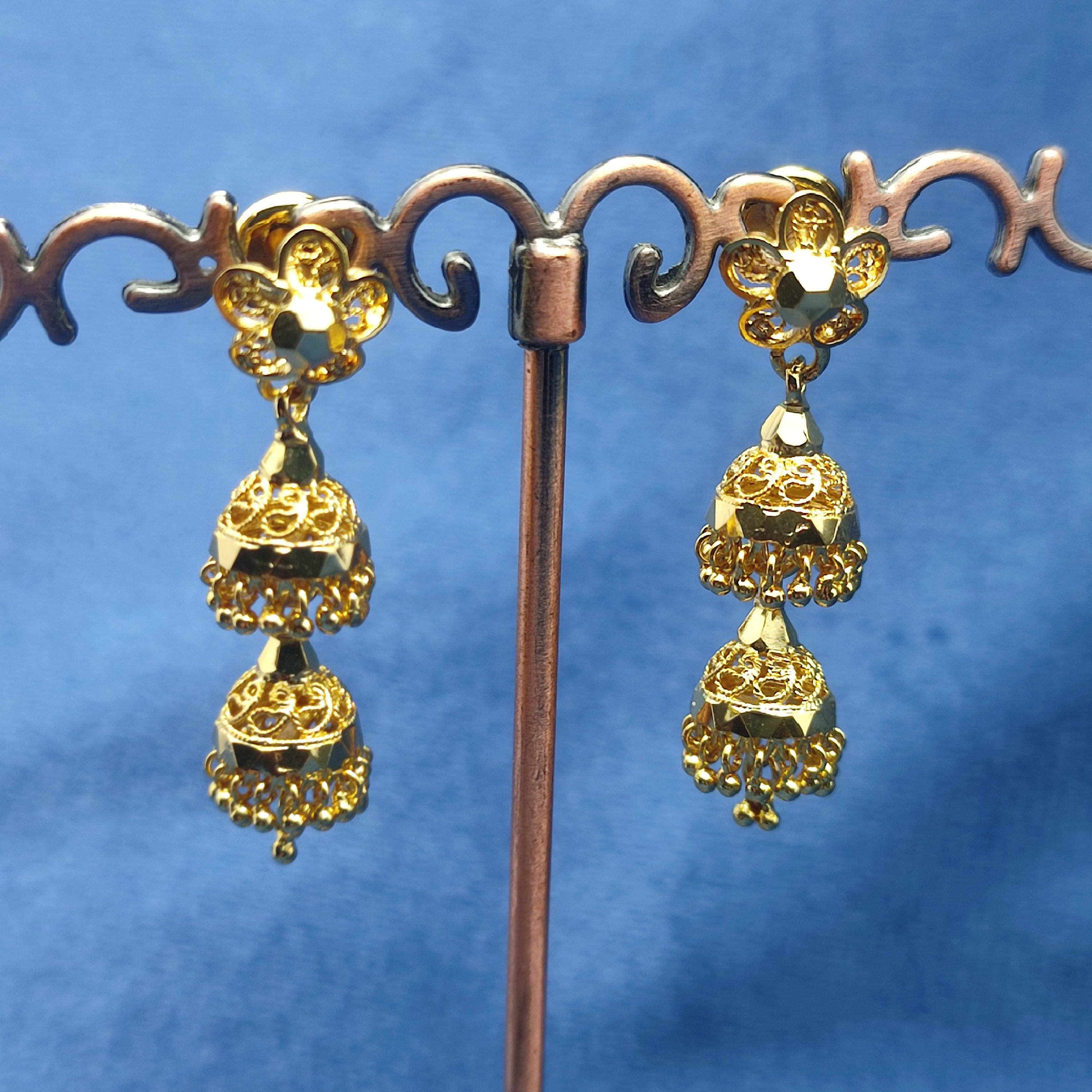 Triple Layer Gold Jhumka Earrings – Elegant & Lightweight