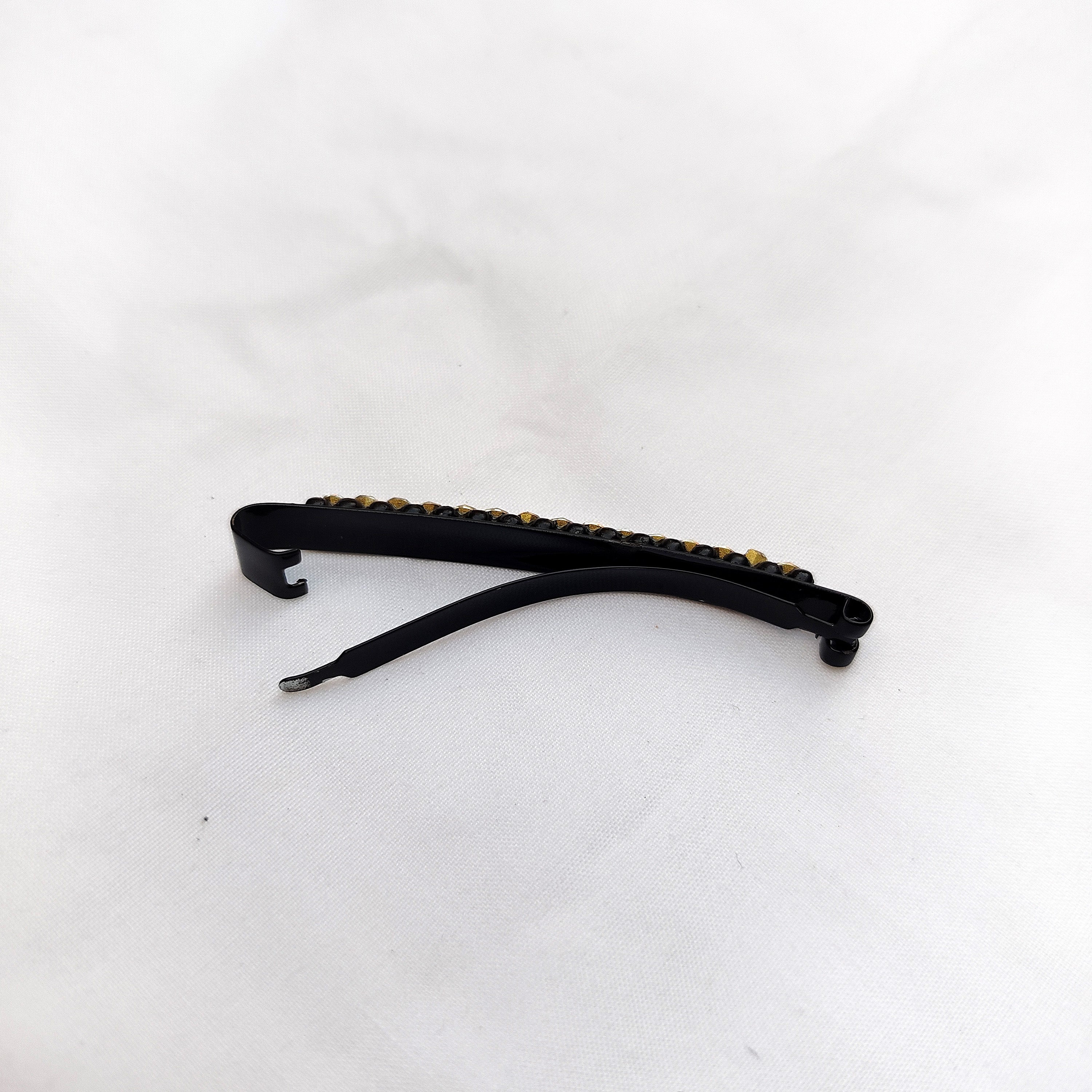 Crystal Rhinestone Hair Clip - Medium Length (Black)