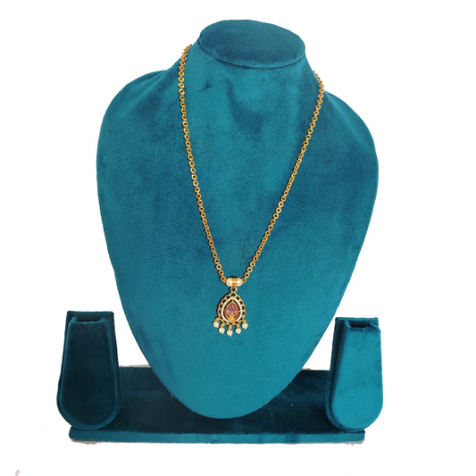 Premium Gold Plated Pendant Necklace with Pink Stone