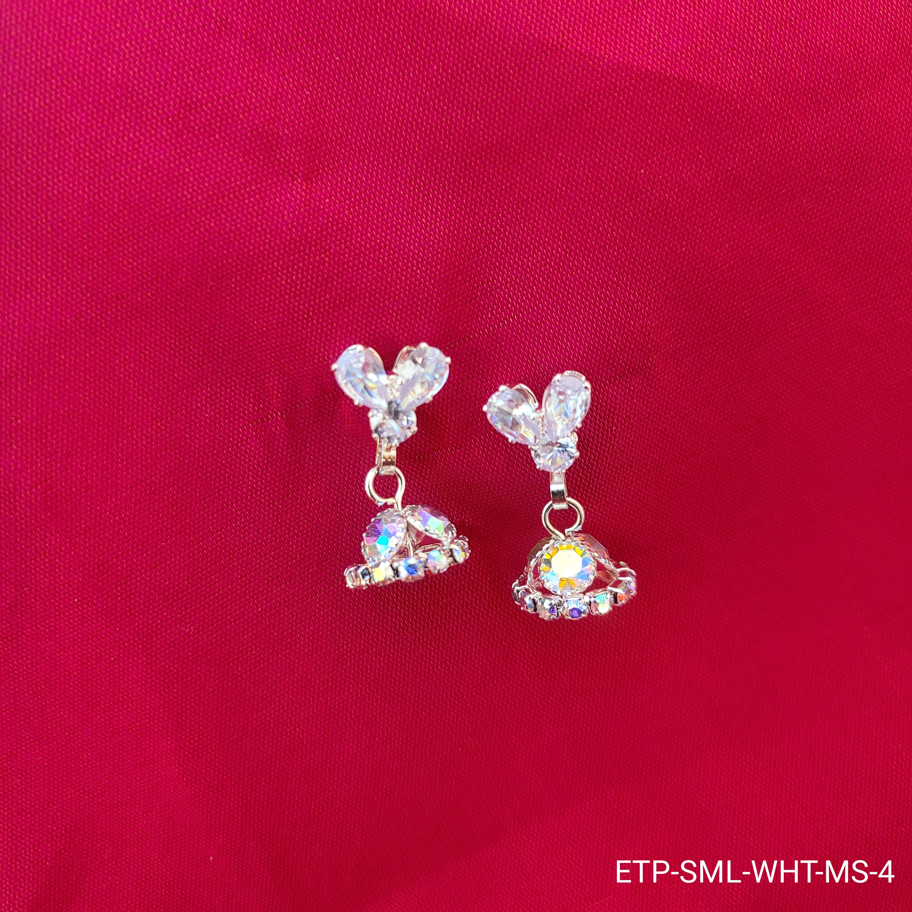 White Crystal Butterfly Jhumka Earrings