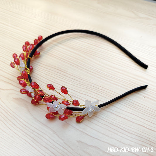 Red Crystal & White Floral Hair Band